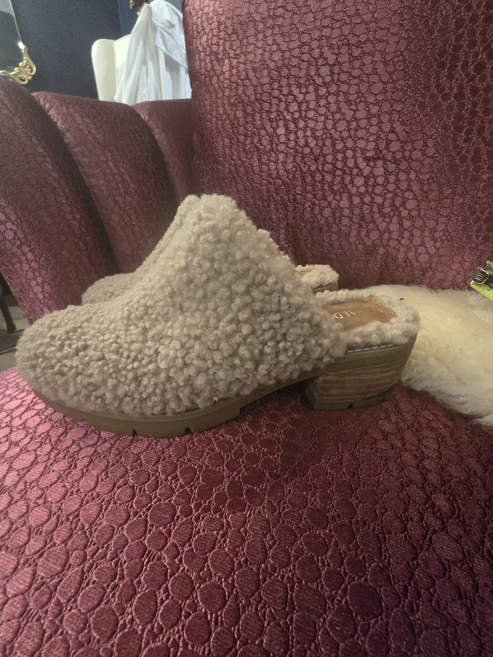 Donald J. Pliner Beige Shearling Mule Clog